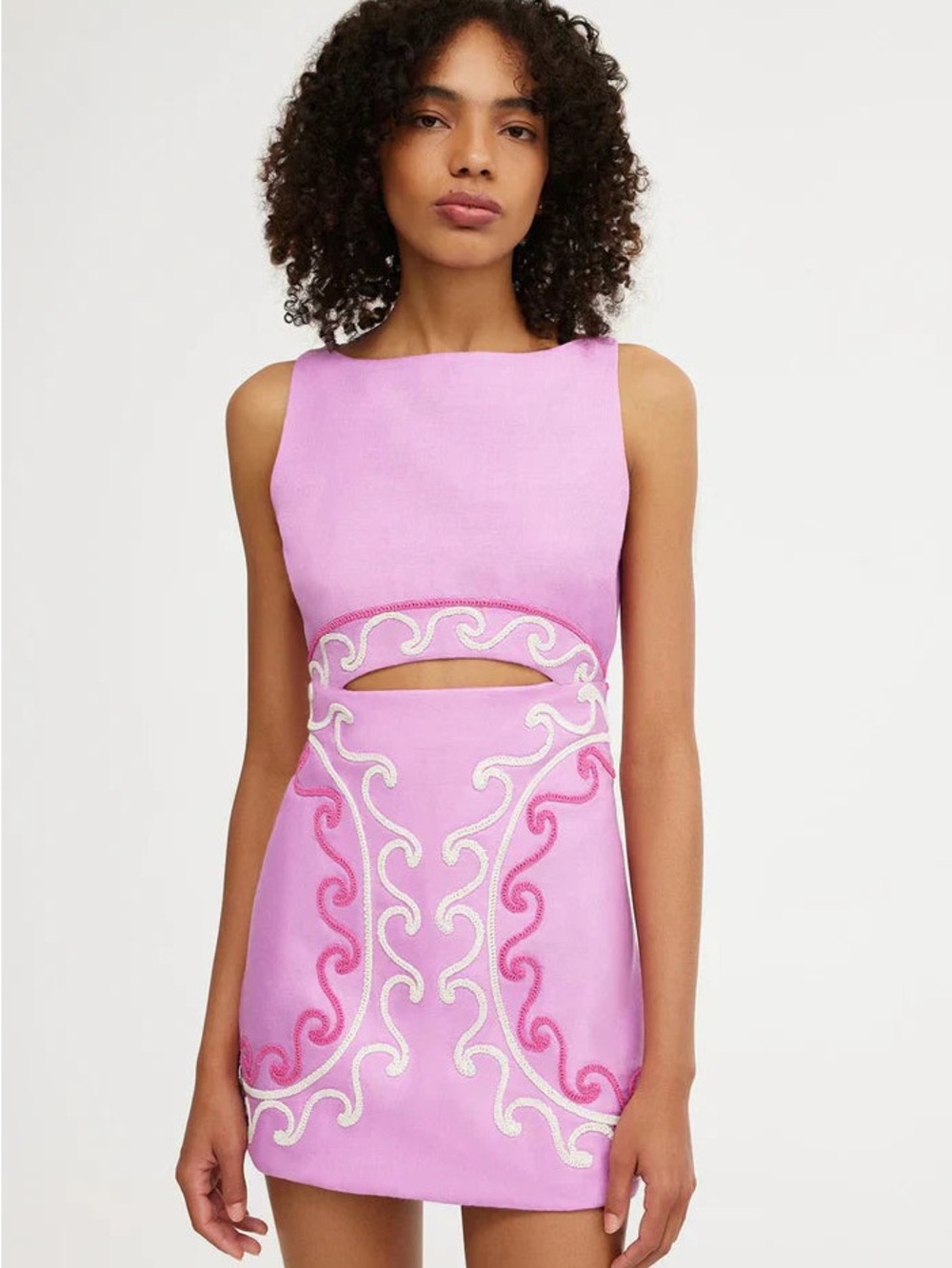 Lilac Pink Embroidered Cutout Mini Dress